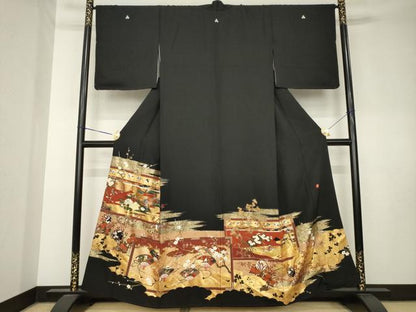 平和屋着物●豪華黒留袖　作家物　螺鈿　花鳥文　金彩　正絹　逸品　AABK8528ck