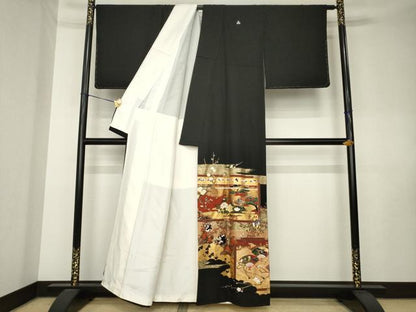 平和屋着物●豪華黒留袖　作家物　螺鈿　花鳥文　金彩　正絹　逸品　AABK8528ck