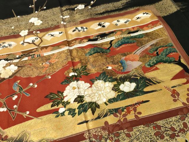 平和屋着物●豪華黒留袖　作家物　螺鈿　花鳥文　金彩　正絹　逸品　AABK8528ck