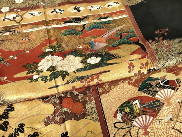 平和屋着物●豪華黒留袖　作家物　螺鈿　花鳥文　金彩　正絹　逸品　AABK8528ck