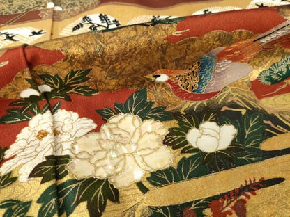 平和屋着物●豪華黒留袖　作家物　螺鈿　花鳥文　金彩　正絹　逸品　AABK8528ck