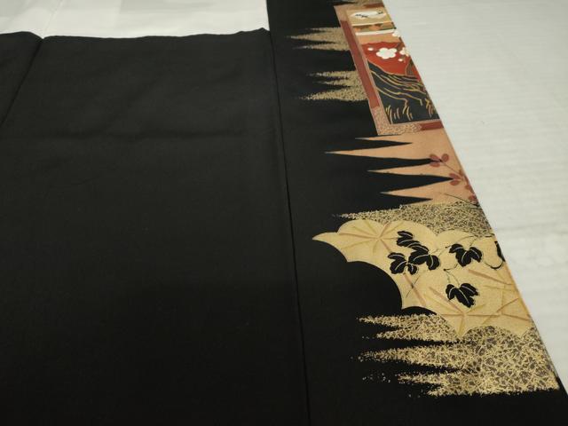 平和屋着物●豪華黒留袖　作家物　螺鈿　花鳥文　金彩　正絹　逸品　AABK8528ck