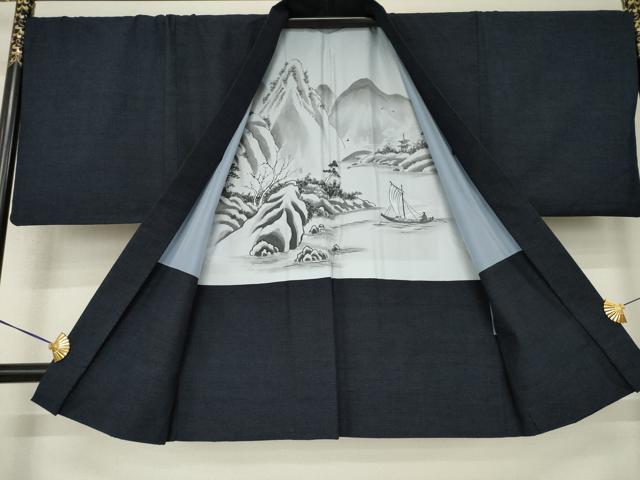 平和屋着物●男性　紬　アンサンブル・長襦袢(袷)セット　霞文　正絹　逸品　AABK8533ck