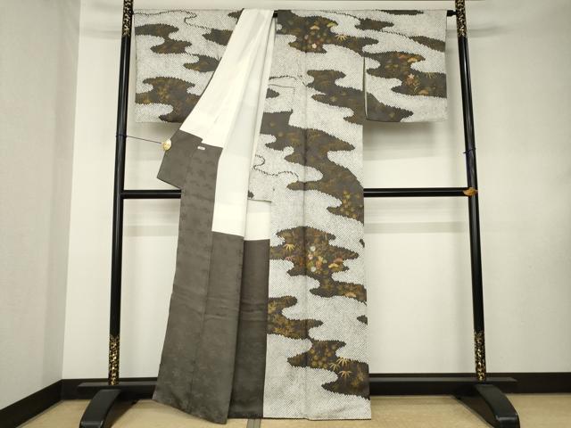 平和屋着物●本疋田絞り　訪問着　駒刺繍　流水吉祥花文　金彩　正絹　逸品　AABK8535ck
