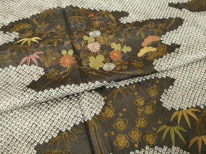平和屋着物●本疋田絞り　訪問着　駒刺繍　流水吉祥花文　金彩　正絹　逸品　AABK8535ck