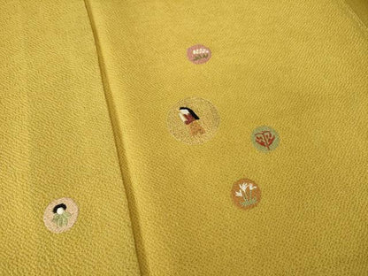平和屋着物●訪問着　総刺繍　女人丸文　金糸　鬼しぼ縮緬　正絹　逸品　AABK8536ck