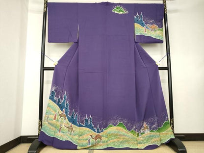 平和屋着物●染色作家　林川信夫　訪問着　アラビア人物風景文　ろうけつ染　正絹　逸品　AABK8537ck