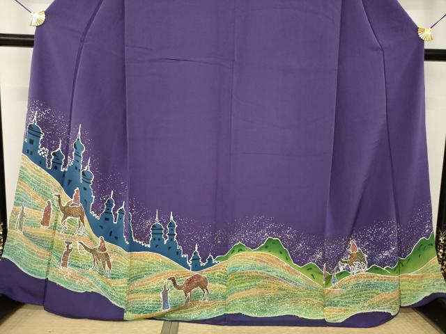 平和屋着物●染色作家　林川信夫　訪問着　アラビア人物風景文　ろうけつ染　正絹　逸品　AABK8537ck