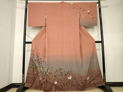 平和屋着物●訪問着　総刺繍　奏斗刺繍　更紗花文　暈し染め　正絹　逸品　AABK8541ck