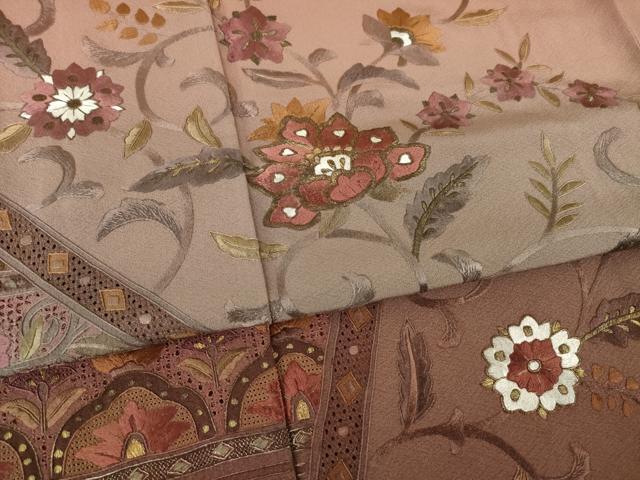 平和屋着物●訪問着　総刺繍　奏斗刺繍　更紗花文　暈し染め　正絹　逸品　AABK8541ck