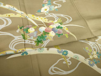 平和屋着物●訪問着　流水花文　金彩　正絹　逸品　AABK8542ck