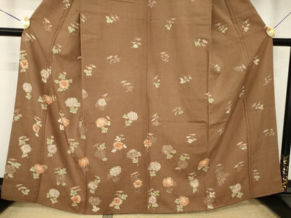 平和屋着物●訪問着　紬地　草花文　ろうけつ染　正絹　逸品　AABK8543ck
