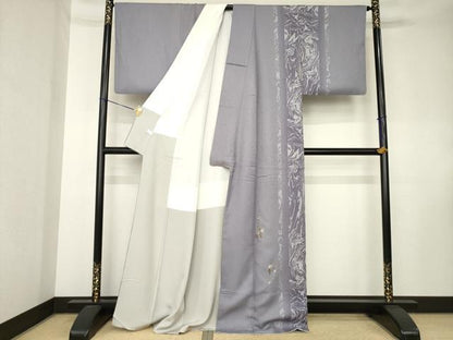 平和屋着物●訪問着　間道　葡萄蔦の葉文　金彩　正絹　逸品　AABK8546ck