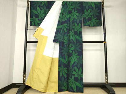 平和屋着物●上質な紬　葉尽くし　正絹　逸品　AABK8552ck