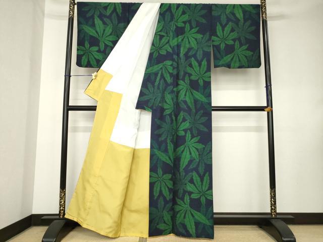 平和屋着物●上質な紬　葉尽くし　正絹　逸品　AABK8552ck
