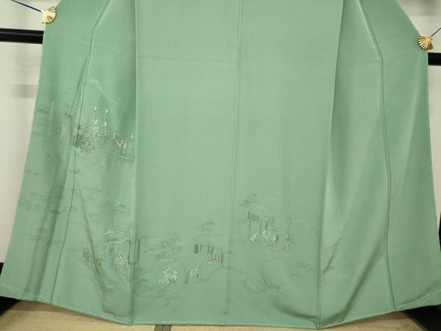 平和屋着物●中国三大刺繍　スワトウ刺繍　汕頭刺繍　総刺繍　訪問着　渡り橋人物風景文　正絹　逸品　AABK8553ck