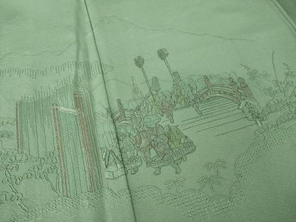 平和屋着物●中国三大刺繍　スワトウ刺繍　汕頭刺繍　総刺繍　訪問着　渡り橋人物風景文　正絹　逸品　AABK8553ck