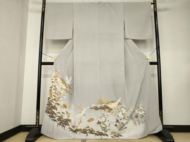 平和屋着物●豪華色留袖　駒刺繍　地紙飛鶴文　金彩　正絹　逸品　AABK8554ck