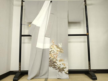 平和屋着物●豪華色留袖　駒刺繍　地紙飛鶴文　金彩　正絹　逸品　AABK8554ck