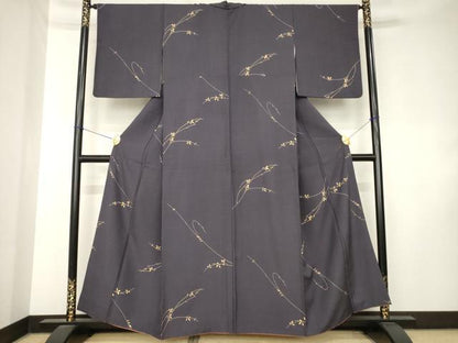 平和屋着物●上質な小紋　紬地　草花文　正絹　逸品　AABK8557ck