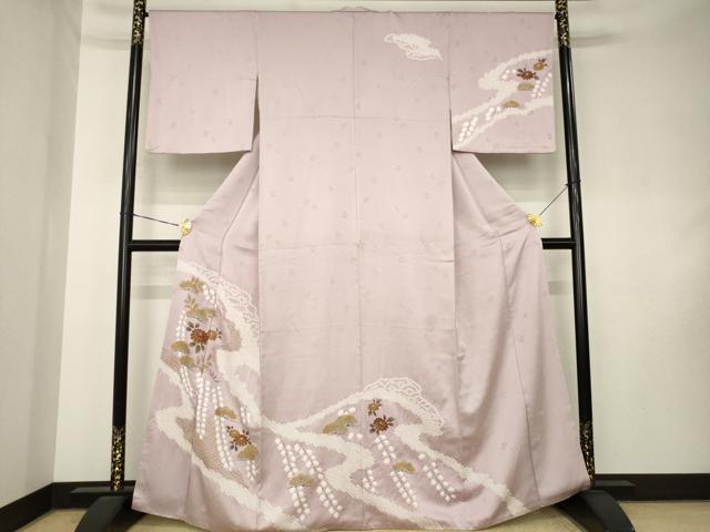 平和屋着物●訪問着　絞り　流水花文　金彩　正絹　逸品　AABK8558ck