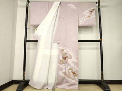 平和屋着物●訪問着　絞り　流水花文　金彩　正絹　逸品　AABK8558ck