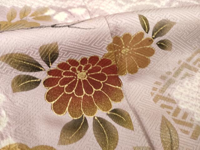 平和屋着物●訪問着　絞り　流水花文　金彩　正絹　逸品　AABK8558ck