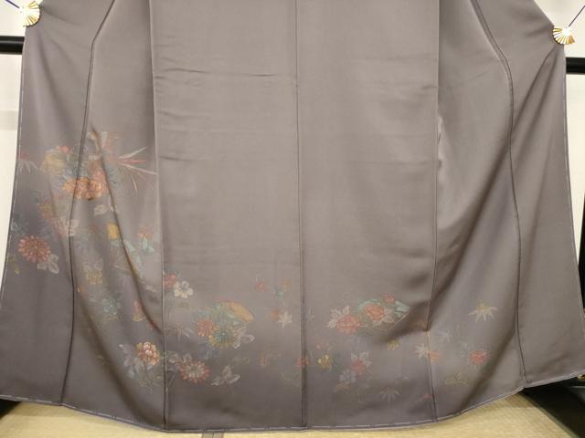 平和屋着物●訪問着　刺繍　鳳凰扇面花文　暈し染め　正絹　逸品　AABK8559ck