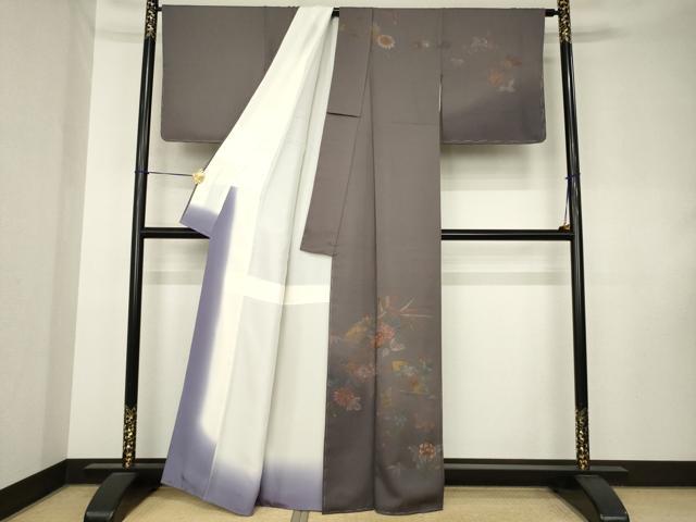 平和屋着物●訪問着　刺繍　鳳凰扇面花文　暈し染め　正絹　逸品　AABK8559ck