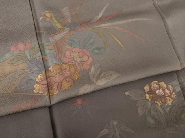 平和屋着物●訪問着　刺繍　鳳凰扇面花文　暈し染め　正絹　逸品　AABK8559ck