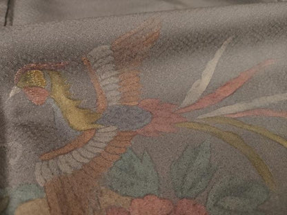平和屋着物●訪問着　刺繍　鳳凰扇面花文　暈し染め　正絹　逸品　AABK8559ck