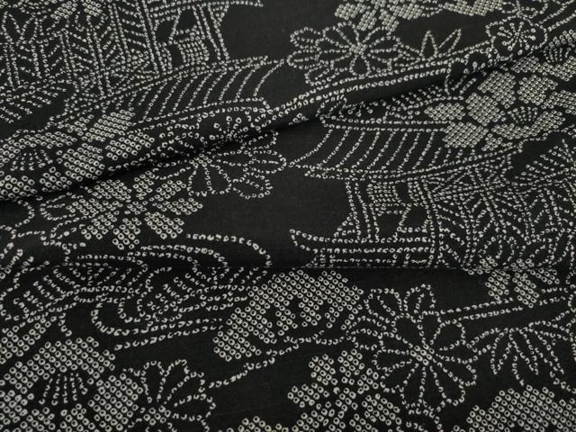 平和屋着物●小紋　流水花文　黒地　洗える着物　AABK8560ck
