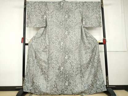 平和屋着物●天目織　お召　切嵌更紗花文　正絹　逸品　AABK8561cs