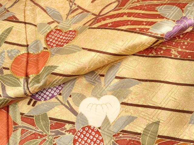 平和屋着物●十日町老舗ブランド　吉澤友禅　吾妻徳穂　振袖　駒刺繍　花筏文　橘　金彩　正絹　逸品　AABK8566cs