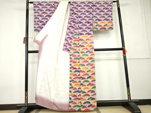 平和屋着物●訪問着　型染め　松　鬼しぼ縮緬　正絹　逸品　AABK8567cs