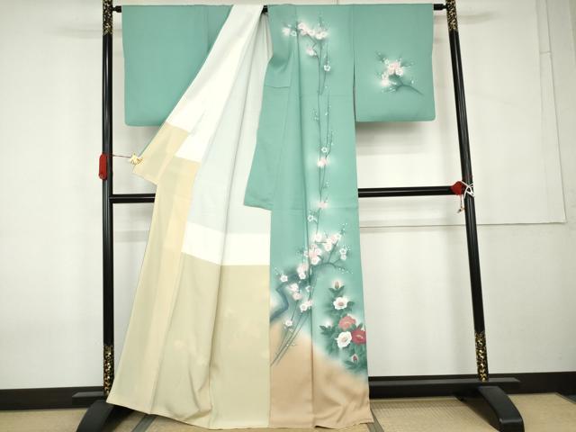 平和屋着物●訪問着　手描き　枝花文　暈し染め　正絹　逸品　AABK8568cs