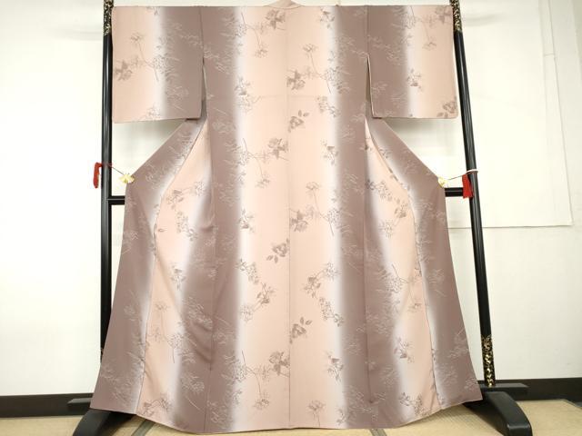 平和屋着物●上質な小紋　手描き　枝花文　暈し染め　正絹　逸品　AABK8569cs