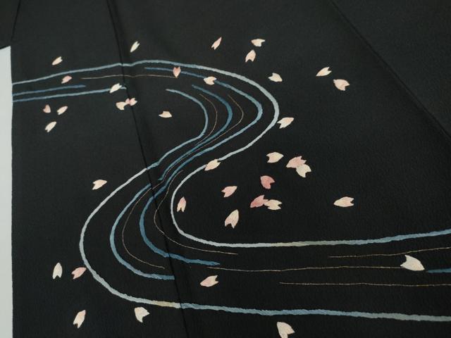 平和屋着物●洗える最高級着物　＜英＞はなぶさ謹製　黒留袖　総刺繍　流水に舞桜　金糸　洗える着物　AABK8570cs