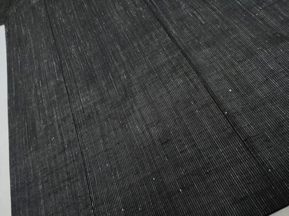 平和屋着物●上質な紬　縞　黒地　正絹　逸品　AABK8574cs