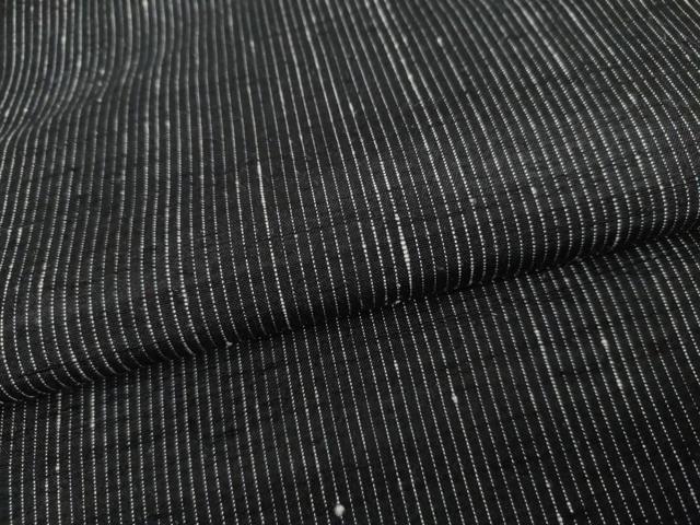 平和屋着物●上質な紬　縞　黒地　正絹　逸品　AABK8574cs