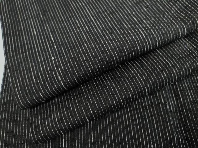 平和屋着物●上質な紬　縞　黒地　正絹　逸品　AABK8574cs