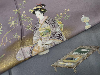 平和屋着物●訪問着　作家物　女人文　暈し染め　金彩　ロング丈　正絹　逸品　未使用　AABK8575cs