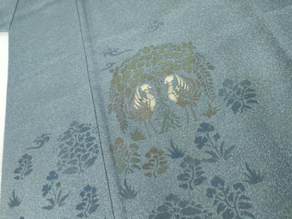 平和屋着物●京友禅　渥美博也　訪問着　刺繍　双鳥花文　暈し染め　金糸　正絹　逸品　AABK8578cs