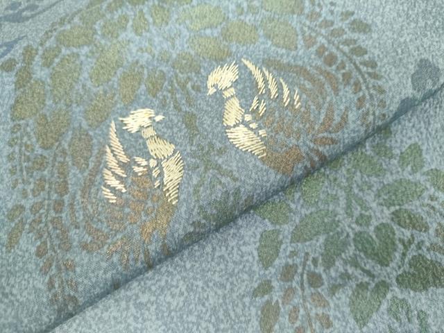 平和屋着物●京友禅　渥美博也　訪問着　刺繍　双鳥花文　暈し染め　金糸　正絹　逸品　AABK8578cs