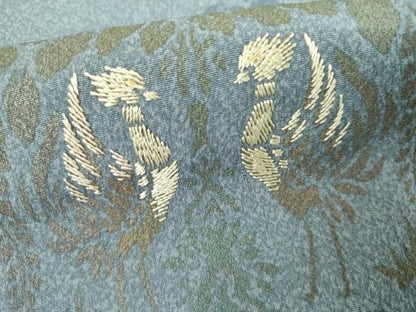平和屋着物●京友禅　渥美博也　訪問着　刺繍　双鳥花文　暈し染め　金糸　正絹　逸品　AABK8578cs