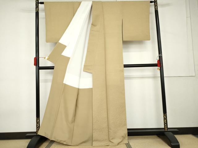 平和屋着物●上質な色無地　枝花地紋　榛色　正絹　逸品　AABK8582cs