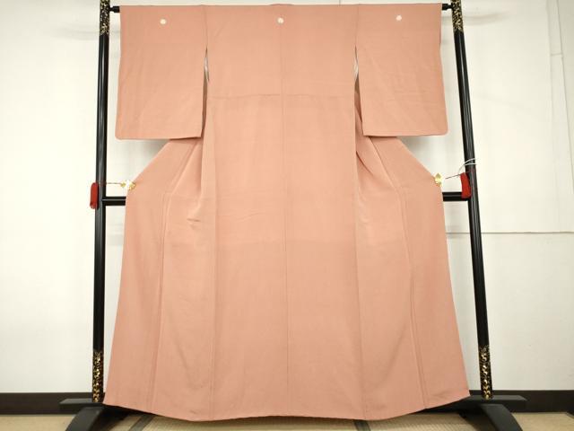 平和屋着物●上質な色無地　赤香色　鬼しぼ縮緬　正絹　逸品　AABK8584cs