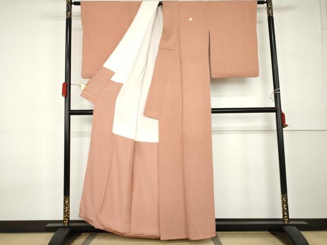 平和屋着物●上質な色無地　赤香色　鬼しぼ縮緬　正絹　逸品　AABK8584cs