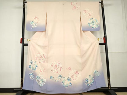 平和屋着物●訪問着　更紗花丸文　暈し染め　金彩　正絹　逸品　AABK8587cs