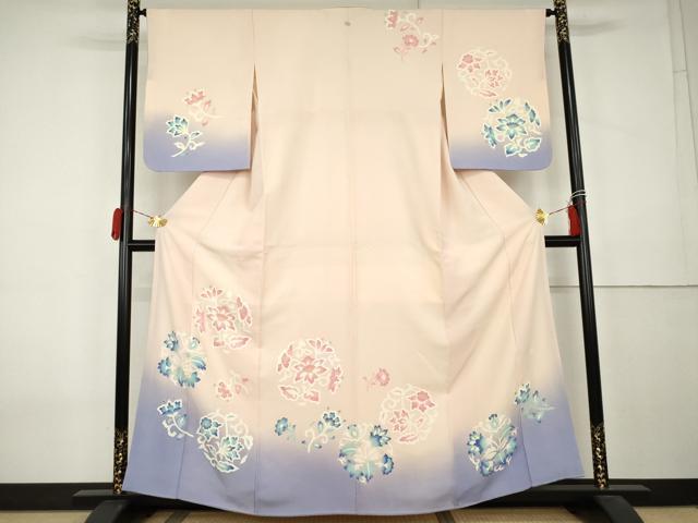 平和屋着物●訪問着　更紗花丸文　暈し染め　金彩　正絹　逸品　AABK8587cs